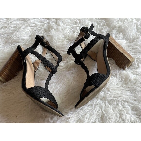 Brash Size 6 Black Braided Sandals Shoes Block High Heel Strappy - Picture 6 of 12
